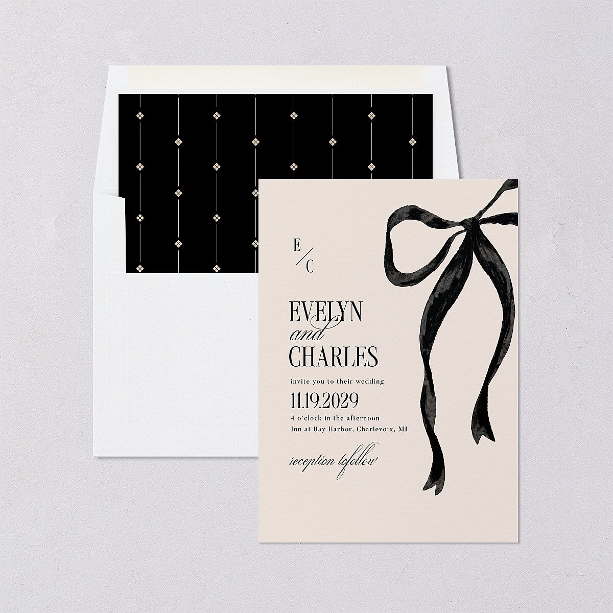 Whimsical Hand Drawn Bow Envelope Liners Linen Standard