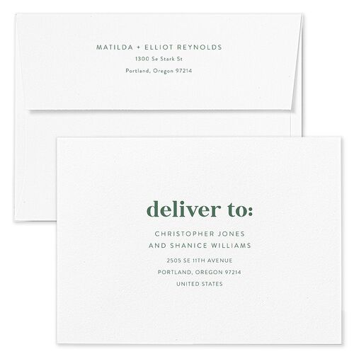 Photo Elopement Wedding Invitation Envelopes Rose Moss Both Recipient and Return Addresses Standard Signature