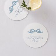 Vintage Bow Engagement Party Coasters Regency Blue Cardboard Circle