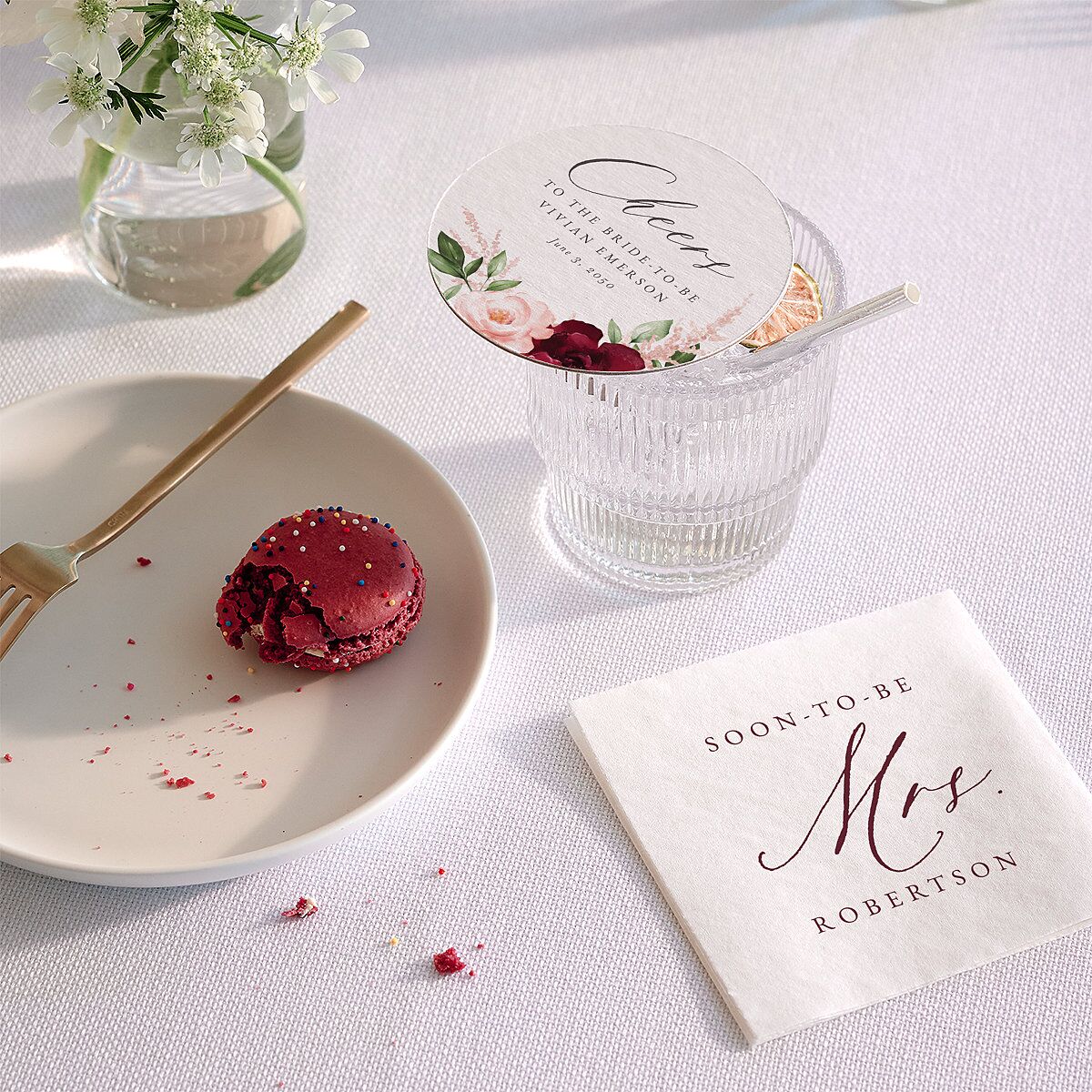 Beloved Floral Bridal Shower Wedding Day Coasters Dark Berry Cardboard Circle