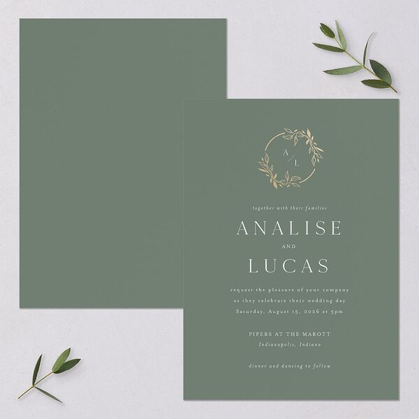 Monogram Leaves Wedding Invitations Gold Eucalyptus Signature Blank No Standard