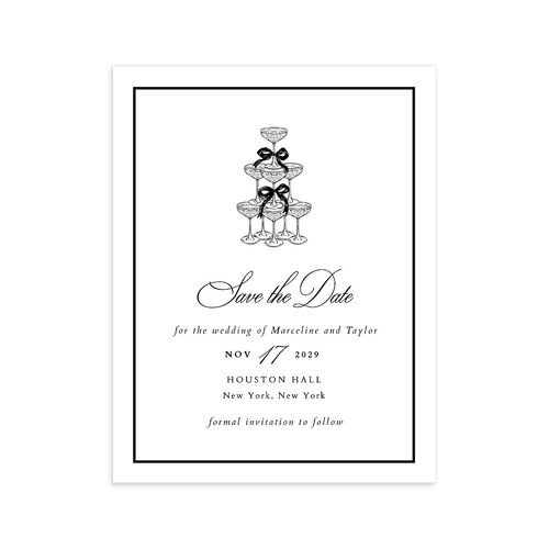 Classic Champagne with Bows Save the Date Petite Cards Pure White Signature smooth Blank No Standard