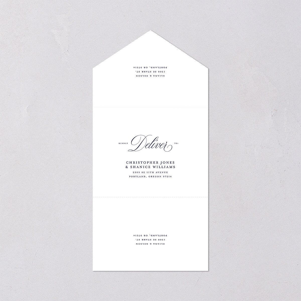 Classic Photo All-in-One Wedding Invitations Navy Signature Light Both Recipient and Return Addresses No