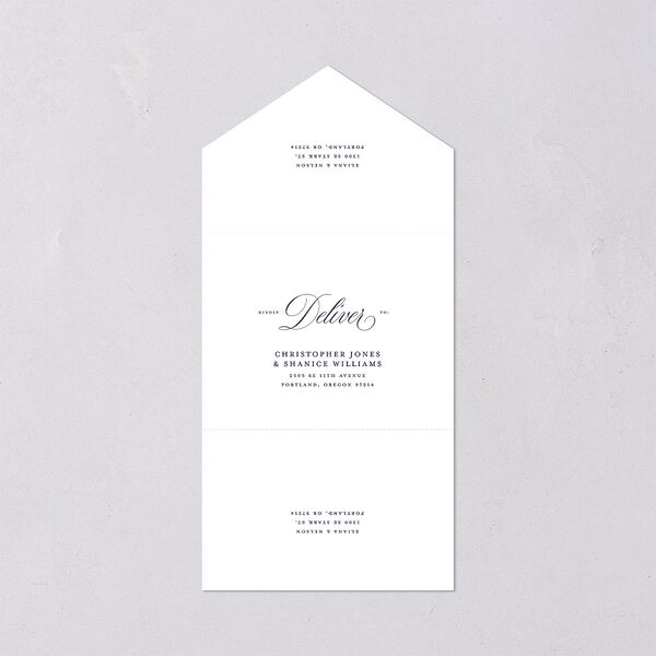 Classic Photo All-in-One Wedding Invitations Navy Signature Light Both Recipient and Return Addresses No