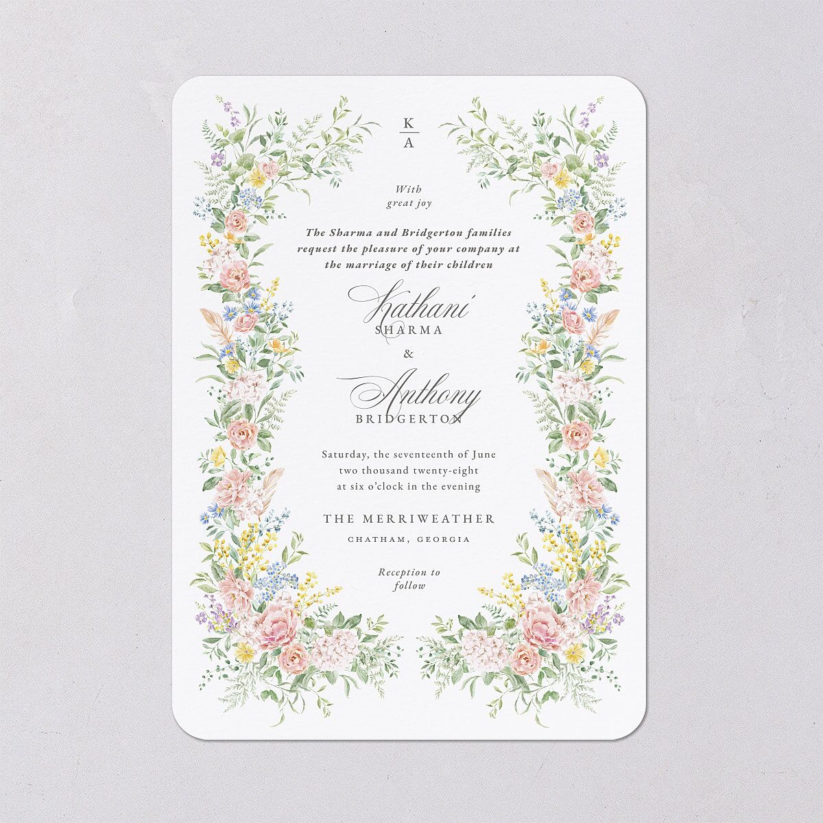 Glamorous Regency Garden Wedding Invitations by Bridgerton Sage Signature Blank No Rounded