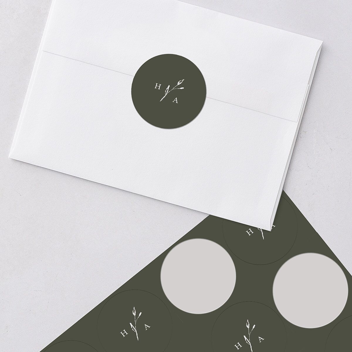 Shining Leaves Wedding Stickers Dark Green Circle