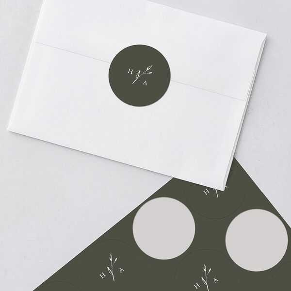 Shining Leaves Wedding Stickers Dark Green Circle