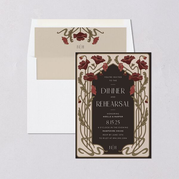 Vintage Nouveau Floral Rehearsal Dinner Invitations Merlot Signature Blank Standard