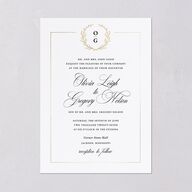 Gilded Wreath Wedding Invitations Gold Pure White Signature Blank No Standard