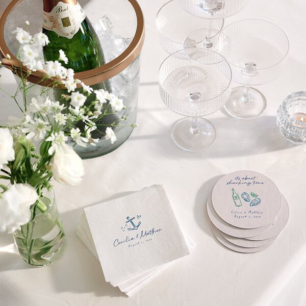 Nautical Border Wedding Day Coasters French Blue Cardboard Circle
