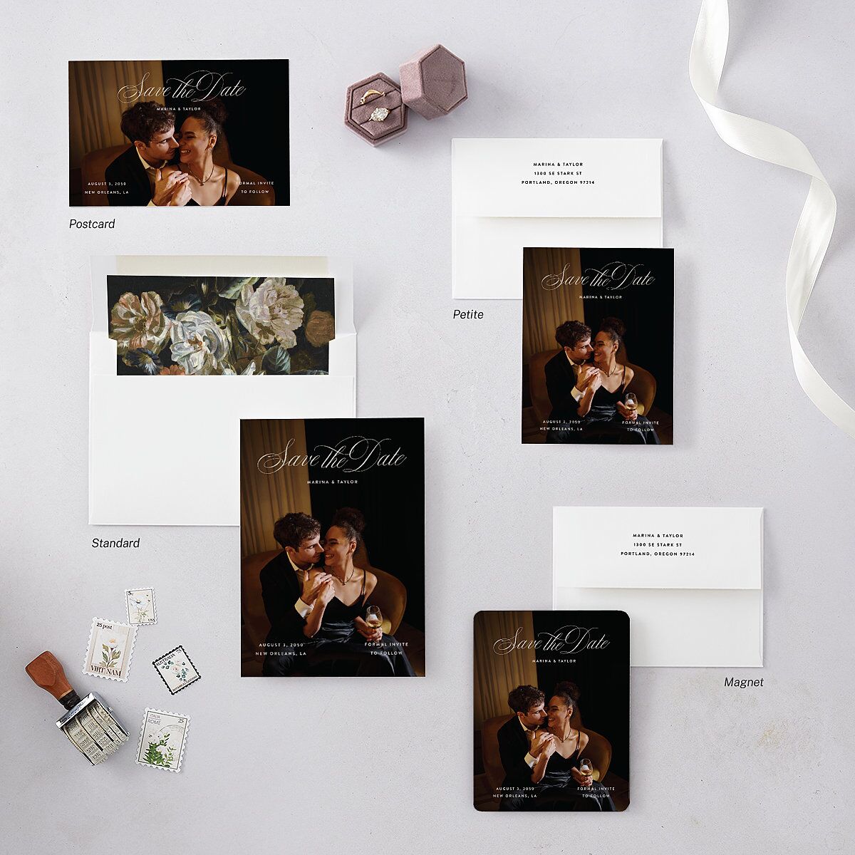 Vintage Classic Photo Save the Date Petite Cards Champagne Signature smooth Blank No Standard