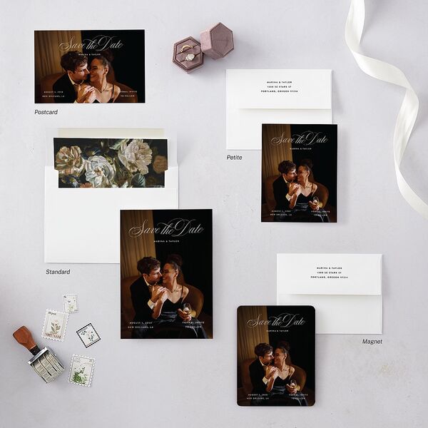 Vintage Classic Photo Save the Date Petite Cards Champagne Signature smooth Blank No Standard