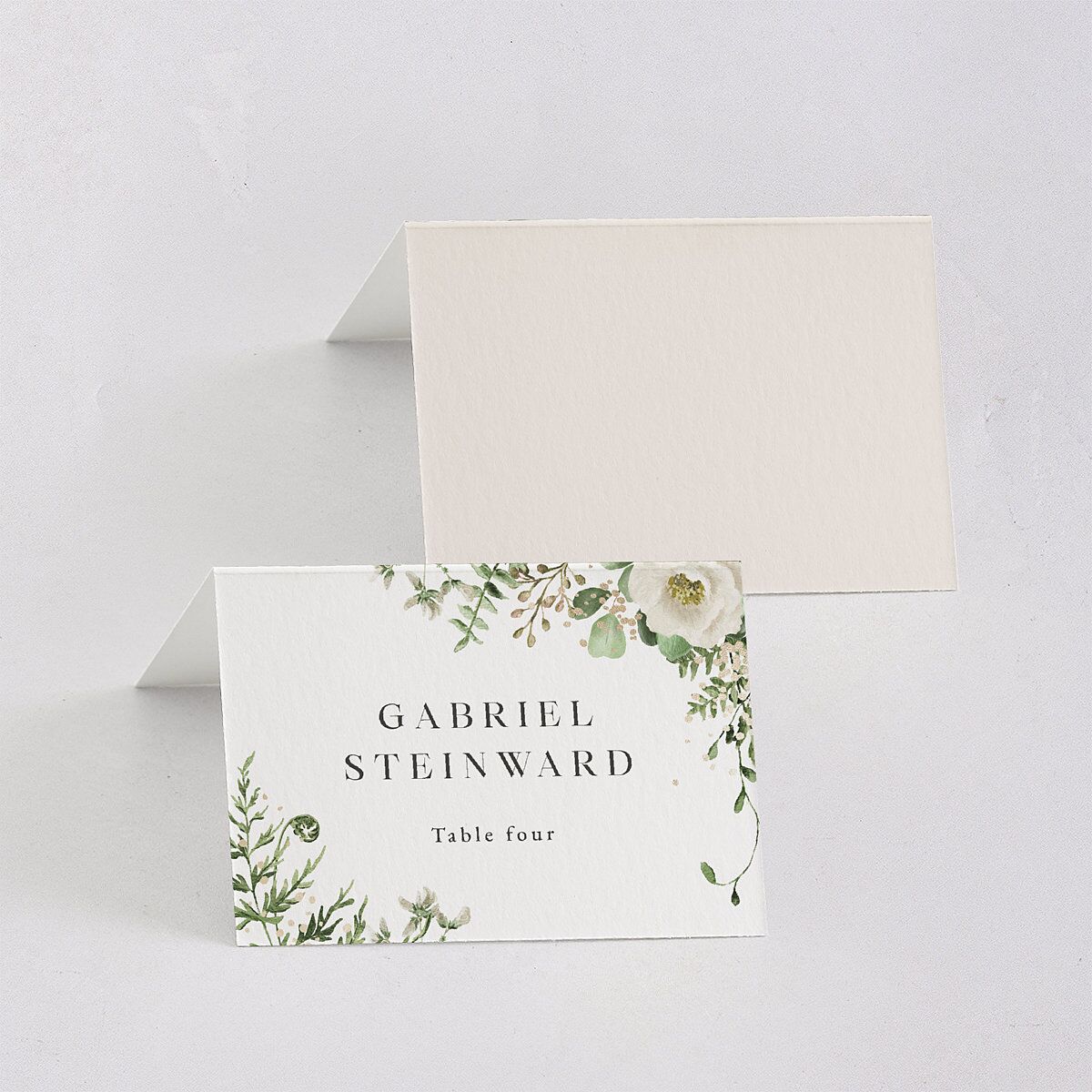 Gilded Fern Frame Botanical Place Cards Gold Linen Signature