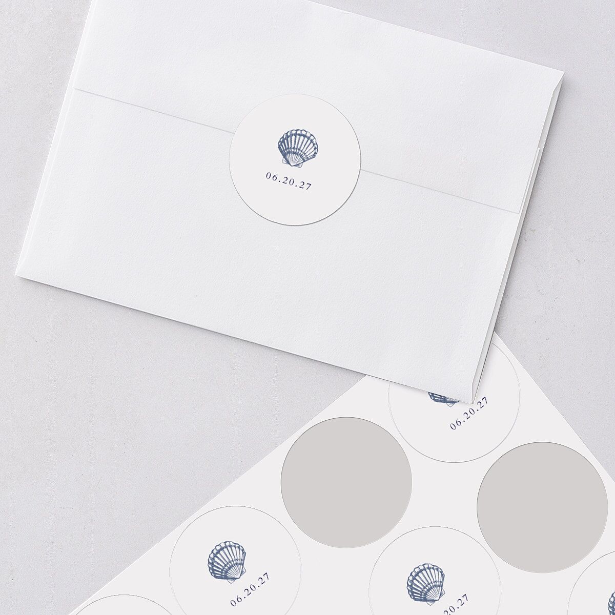 Classic Shell Wedding Stickers Royal Blue Circle
