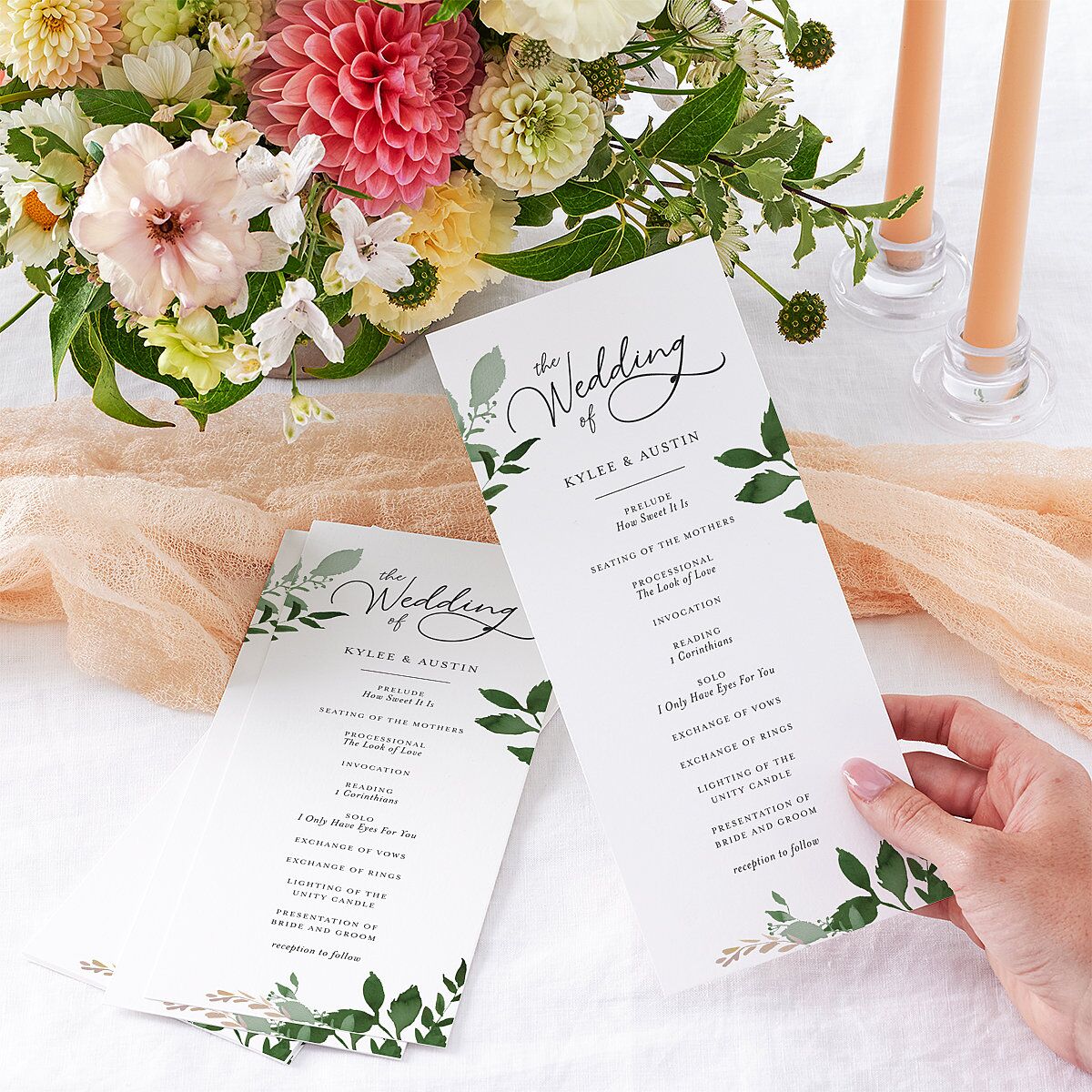Leafy Frame Wedding Programs Hunter Green Signature