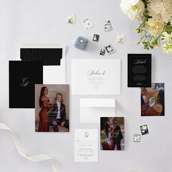 Classic Romantic Photo Wedding Invitations Licorice Signature Blank No Standard