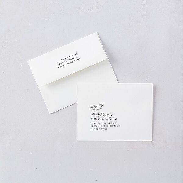 Sunny Day Modern Script Thank You Card Envelopes White Pure White Both Recipient and Return Addresses Signature Standard