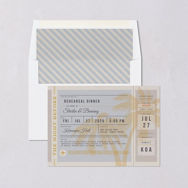 Retro Boarding Pass Travel Ticket Rehearsal Dinner Invitations Slate Signature Blank Standard