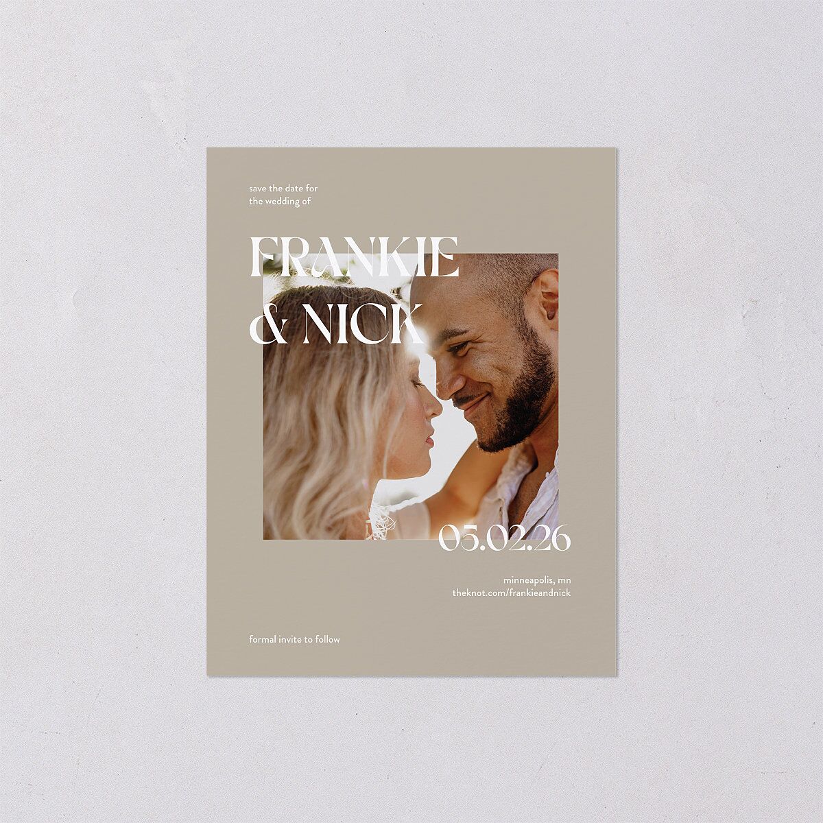 Checked Save the Date Petite Cards Taupe Signature smooth Blank No