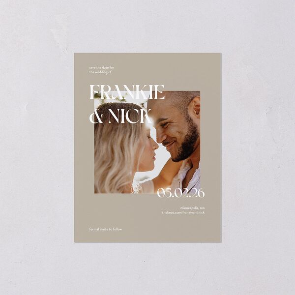 Checked Save the Date Petite Cards Taupe Signature smooth Blank No