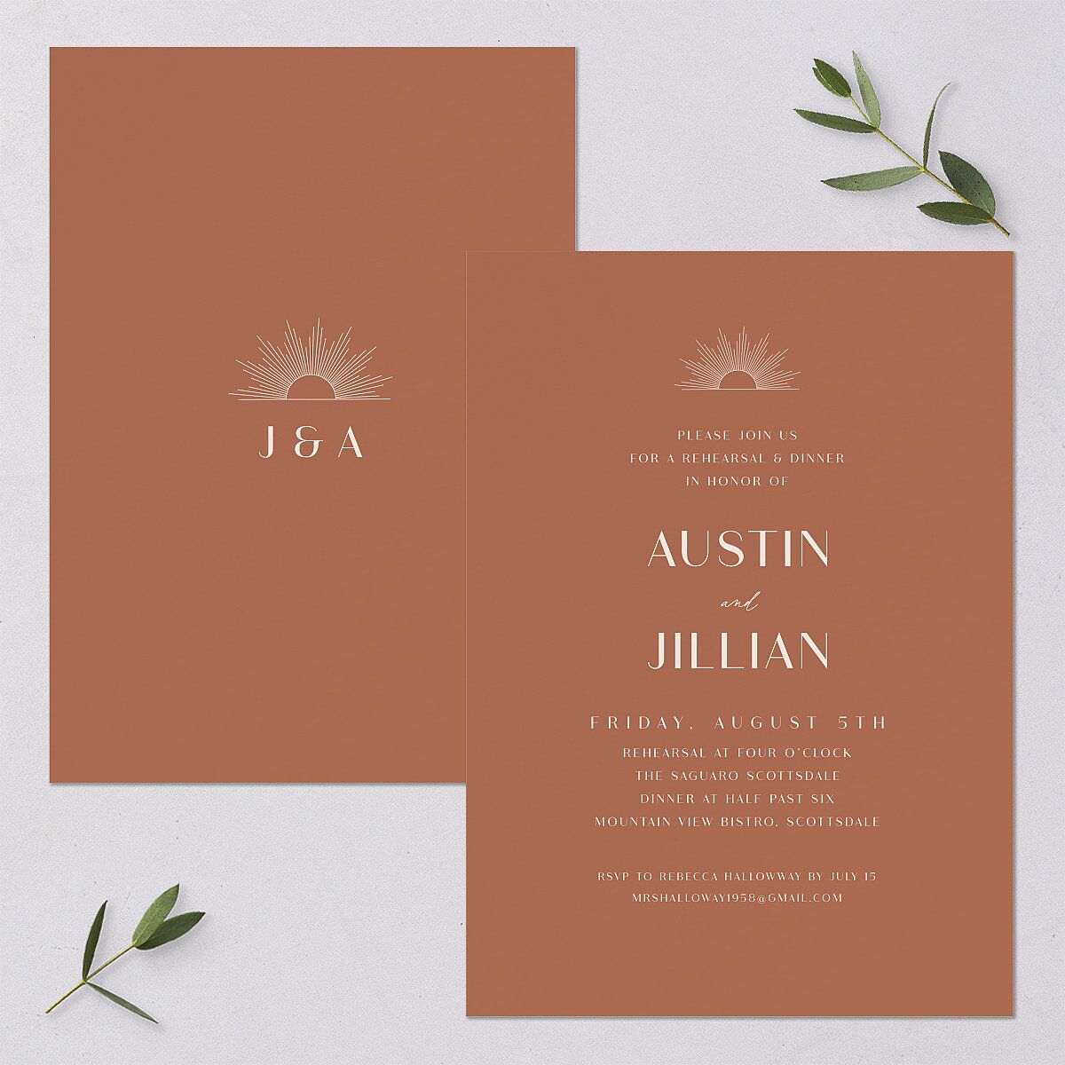Modern Romantic Rehearsal Dinner Invitations Chestnut Signature Blank