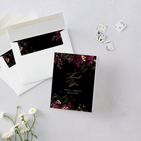 Midnight Floral Thank You Cards Gold Raspberry