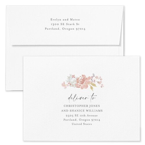 Hydrangea Garden Wedding Invitation Envelopes Rose Pink Cotton Both Recipient and Return Addresses Standard Signature