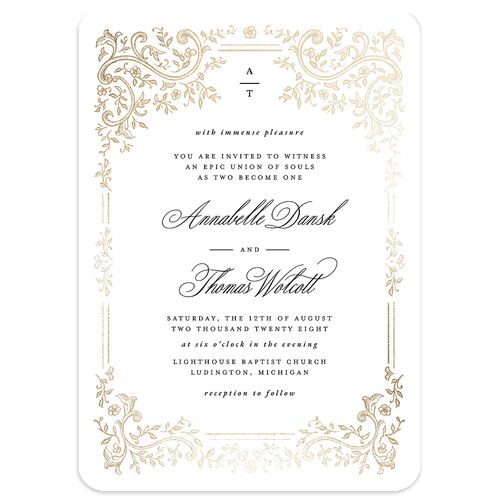 Luxury Victorian Gothic Lace Wedding Invitations Gold Pure White Signature Blank No Rounded