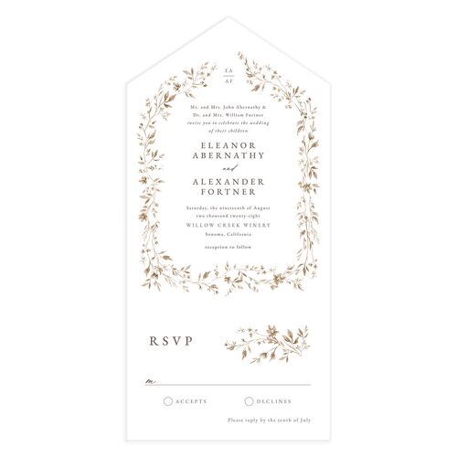 Timeless Floral All-in-One Wedding Invitations Bisque Signature Light Both Recipient and Return Addresses No