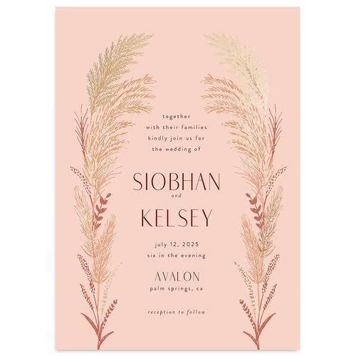 Regal Pampas Wedding Invitations Gold Pink Cotton Signature Blank No Standard