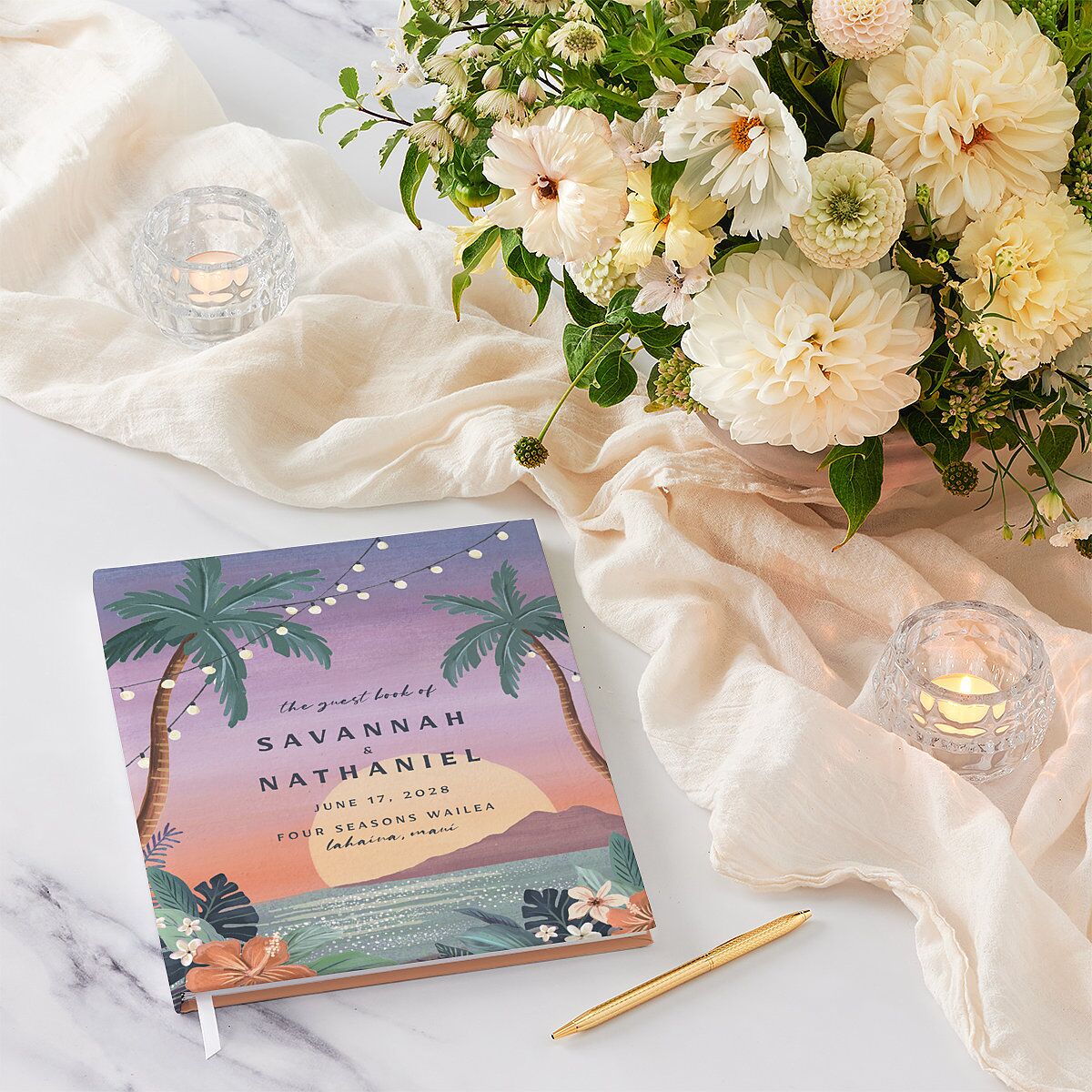 Vintage Island Wedding Guest Book Rose Gold