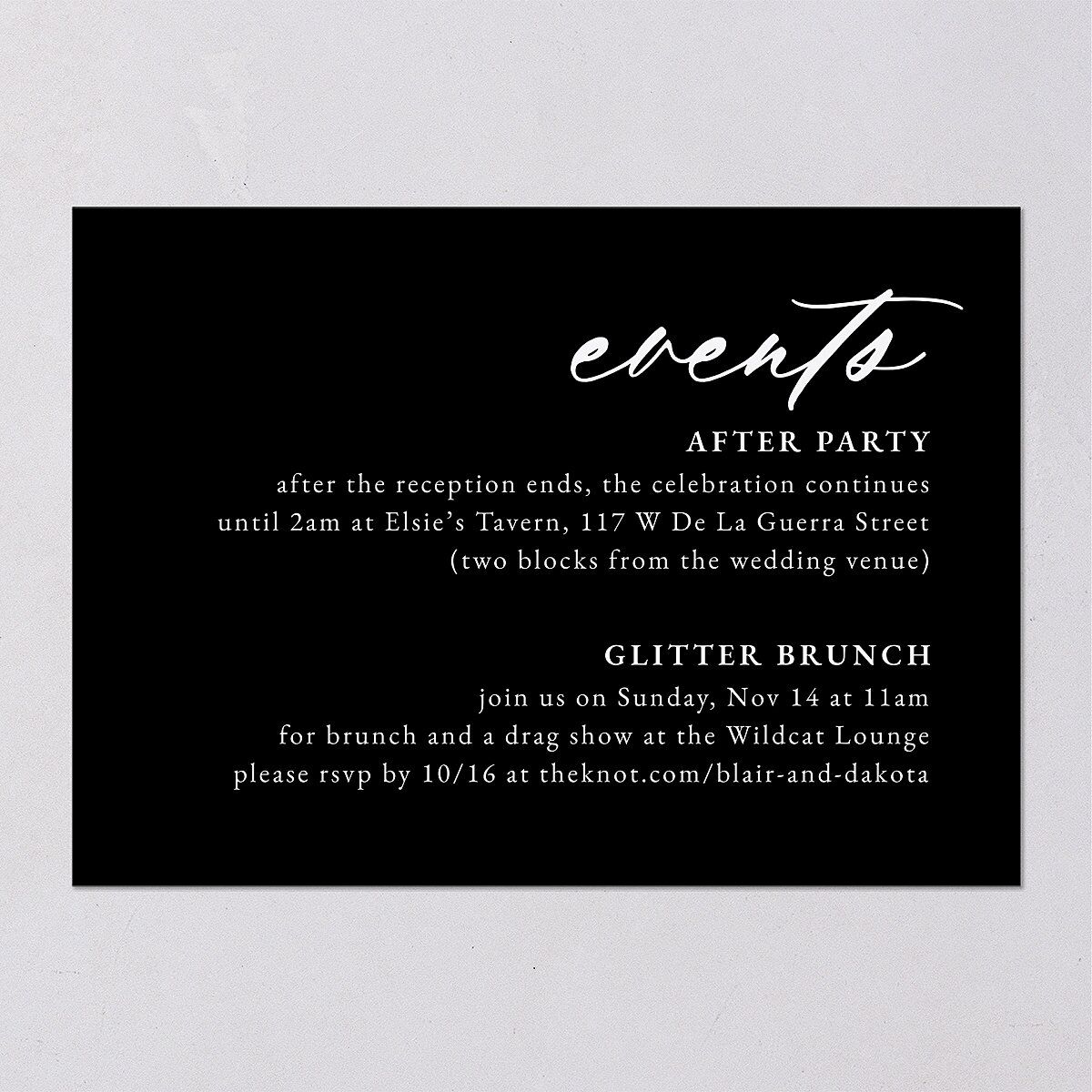 Vertical Names Wedding Itinerary Cards Licorice Signature Itineraries