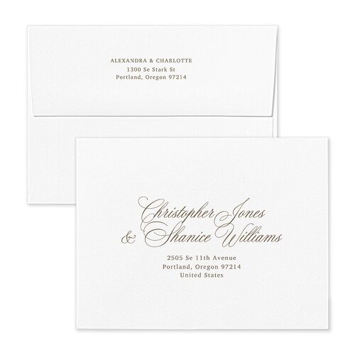 Elegant Old Money Script Photo Save the Date Magnet Envelopes Kraft Canary Both Recipient and Return Addresses Signature Standard
