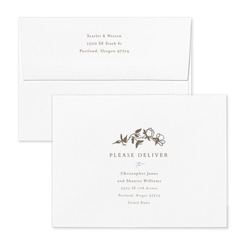 Delicate Vines Thank You Card Envelopes White Sepia Both Recipient and Return Addresses Signature Standard