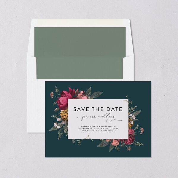 Blooming Botanical Save The Date Cards Ink Blue Signature smooth Blank No Standard