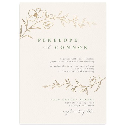 Graceful Botanical Foil Wedding Invitations Greenery Gold Signature Blank No Standard