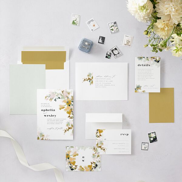 Watercolor Blooms Wedding Invitations Solar Power Signature Blank No Standard