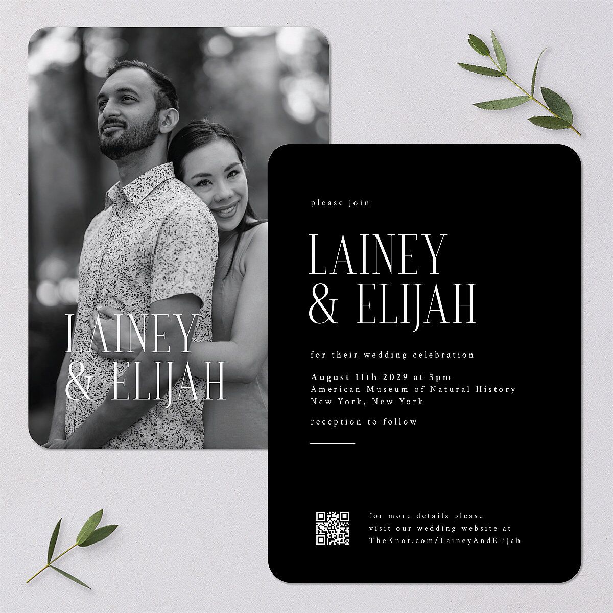 Editorial QR Wedding Invitations Midnight Signature Blank No Rounded