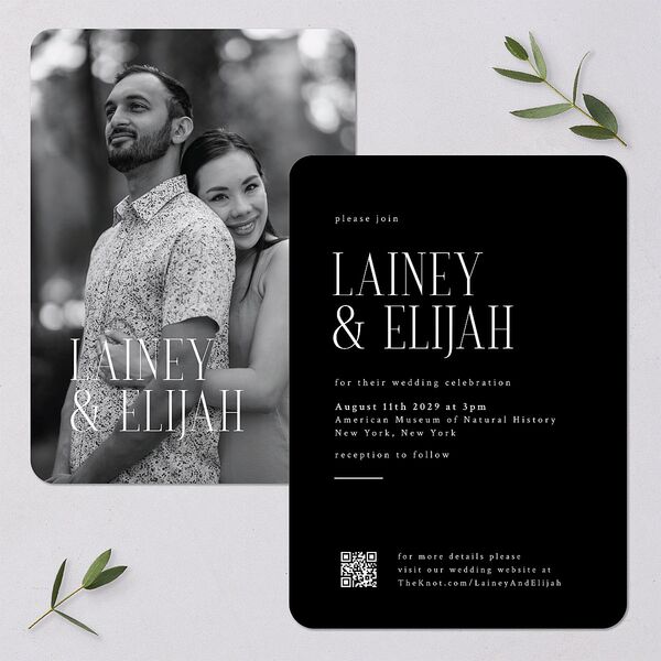 Editorial QR Wedding Invitations Midnight Signature Blank No Rounded