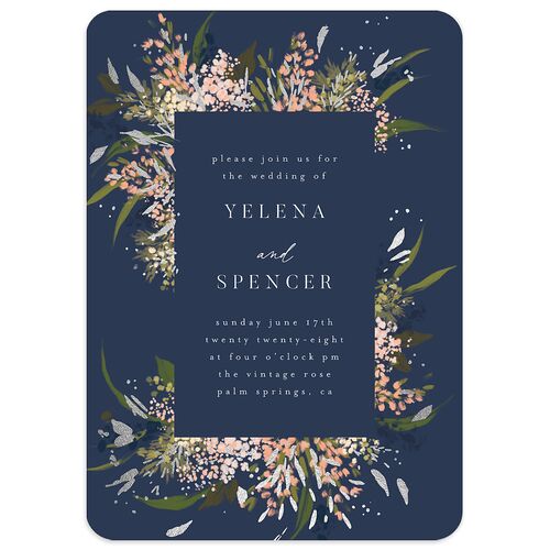 Moody Romance Wedding Invitations Silver Moody Blue Signature Blank No Rounded