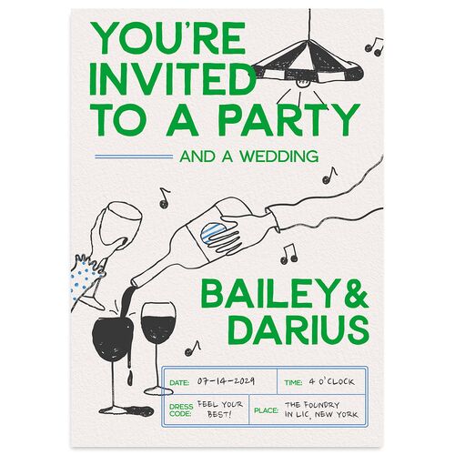 Hand Drawn Party Wedding Invitations Jewel Green Signature Blank No Standard