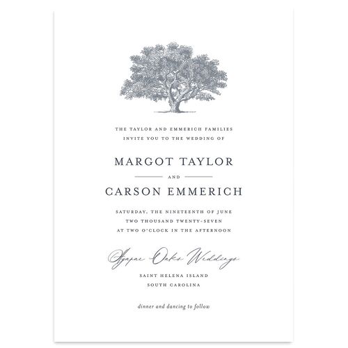 Southern Oak Tree Wedding Invitations Dark Navy Signature Blank No Standard