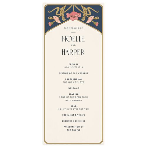 Vintage Nouveau Floral Wedding Programs Moody Blue Signature