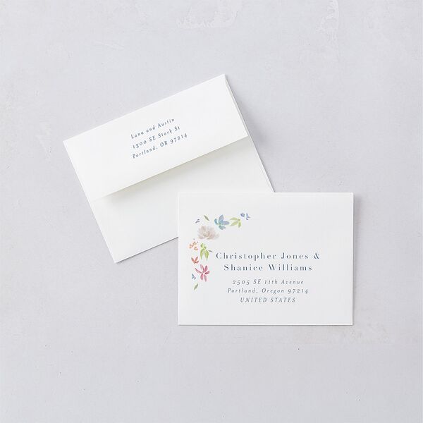 Floral Appliqué Thank You Card Envelopes White Slate Both Recipient and Return Addresses Signature Standard