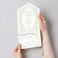 Porcelain Blue Floral Watercolor All-in-One Wedding Invitations Moss Signature Light Both Recipient and Return Addresses No