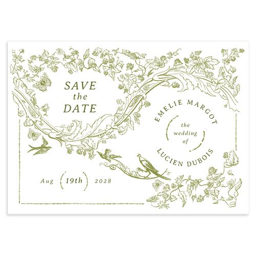 Vintage Toile Save The Date Cards Dark Camo Signature smooth Blank No Standard