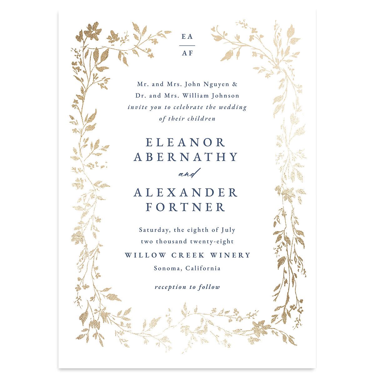 Timeless Floral Foil Wedding Invitations