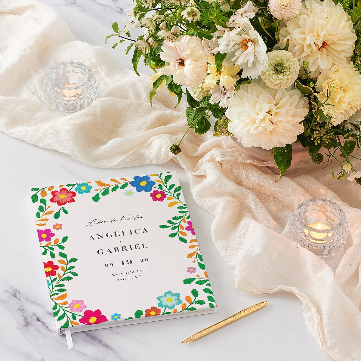 Mexican Bordados Florales Wedding Guest Book Off-White