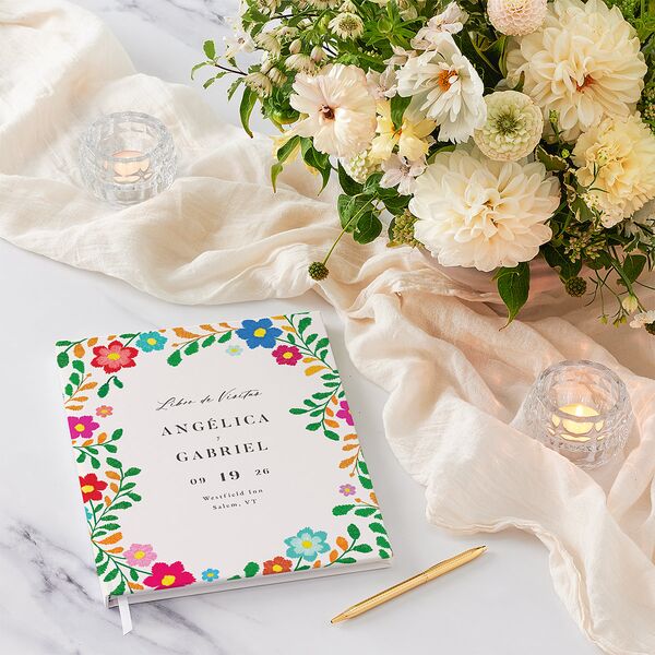 Mexican Bordados Florales Wedding Guest Book Off-White
