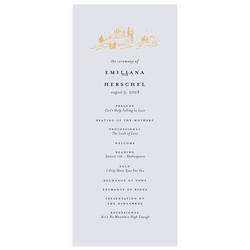 Mountain Sky Foil Wedding Programs Gold Licorice Signature